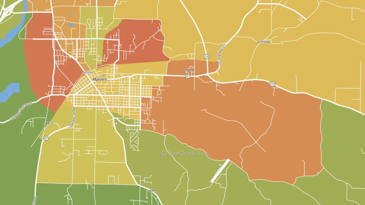 Perla, AR Map of Murder Rates