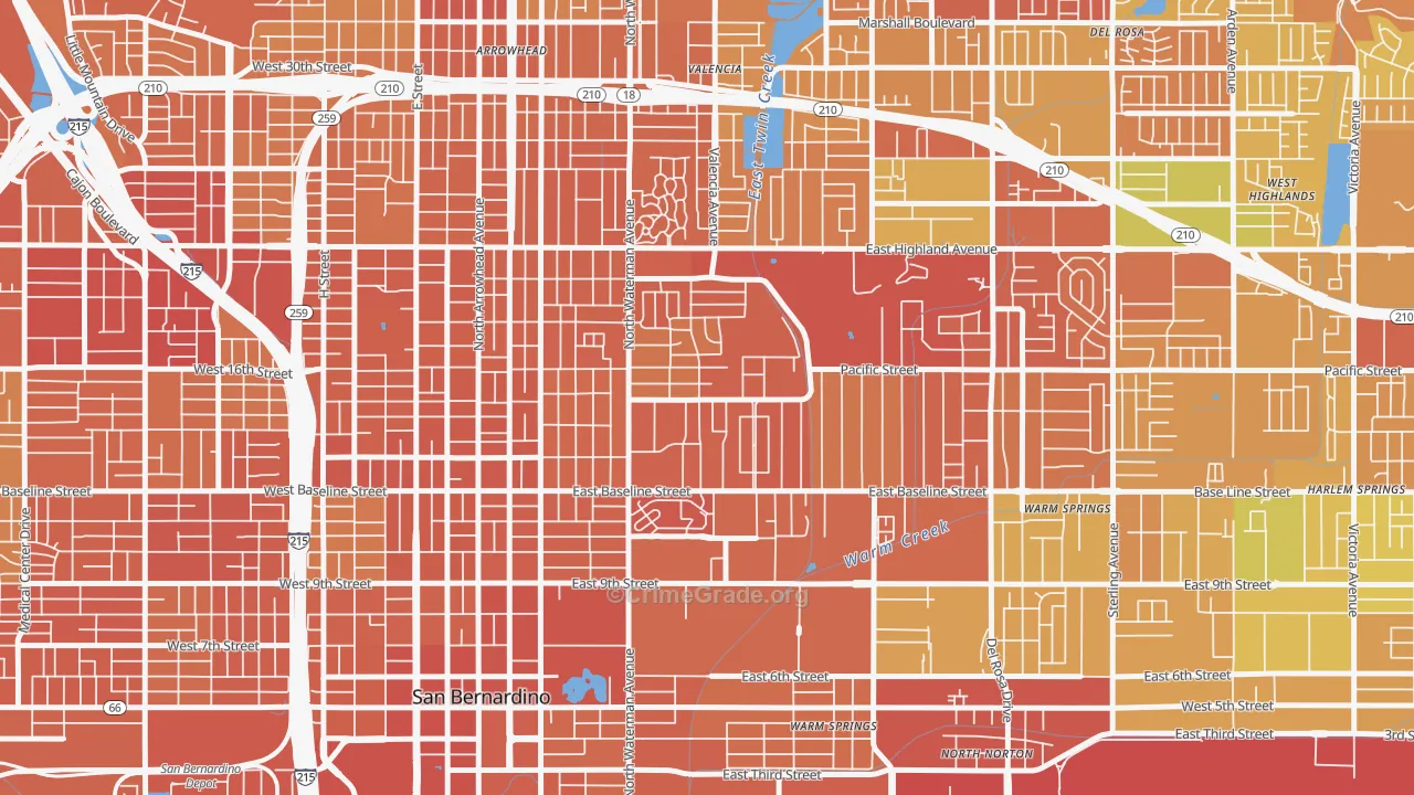 Perris Hills, San Bernardino, CA Map of Murder Rates