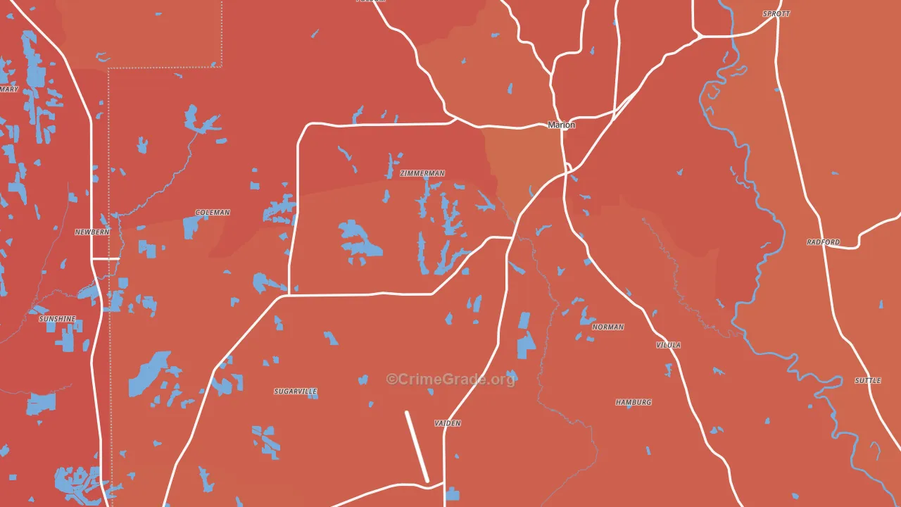 Perry County, AL Map of Murder Rates