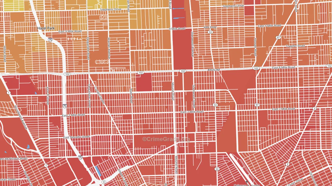Pershing, Detroit, MI Map of Murder Rates
