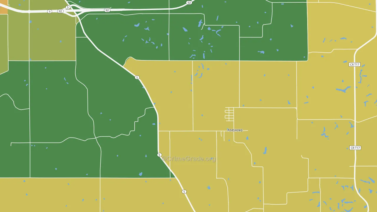 Pershing, IA Map of Murder Rates
