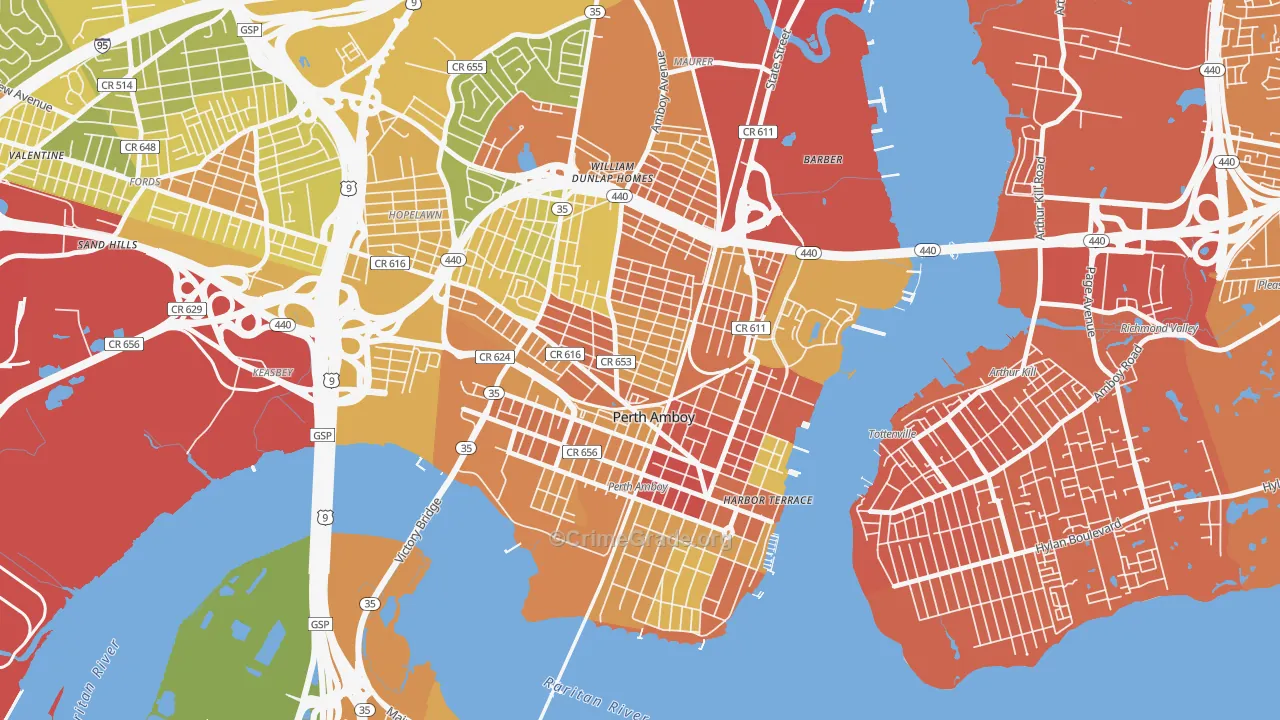 Perth Amboy, NJ Map of Murder Rates