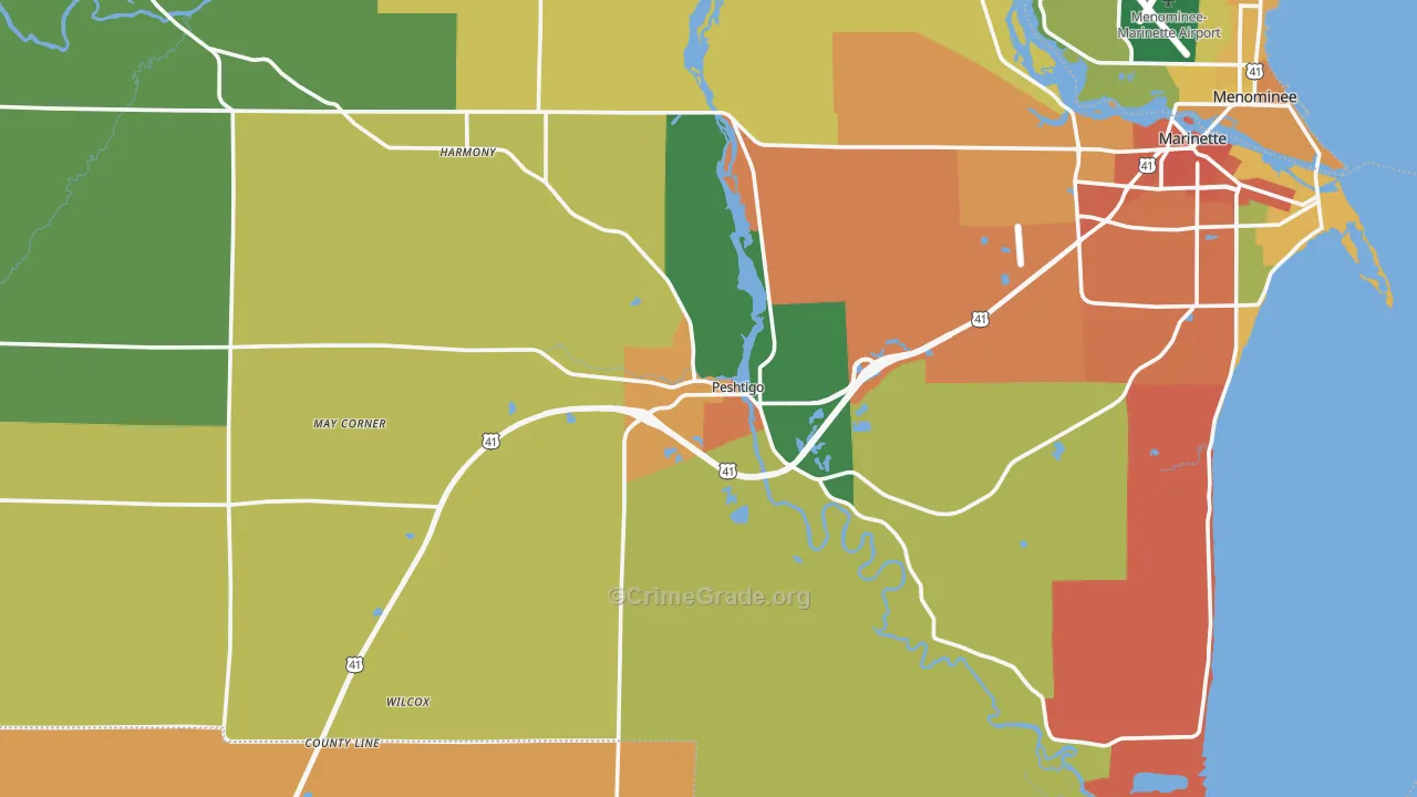 Peshtigo, WI Map of Murder Rates