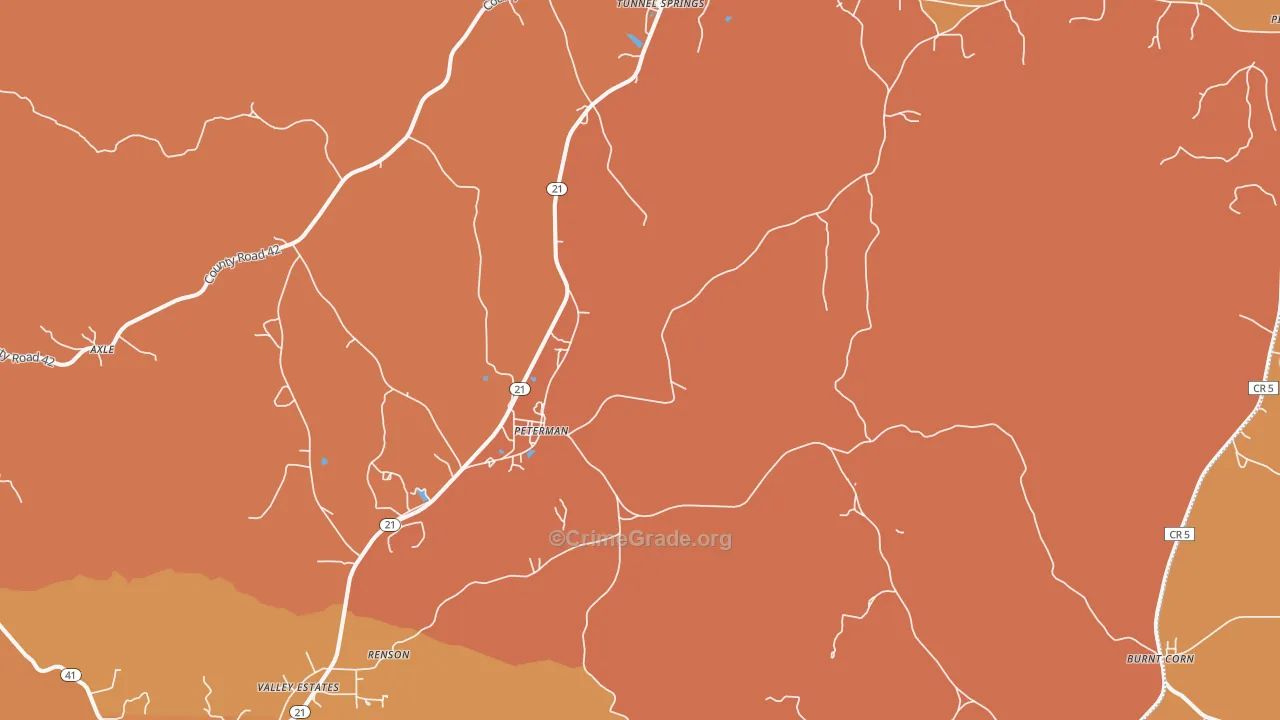 Peterman, AL Map of Murder Rates