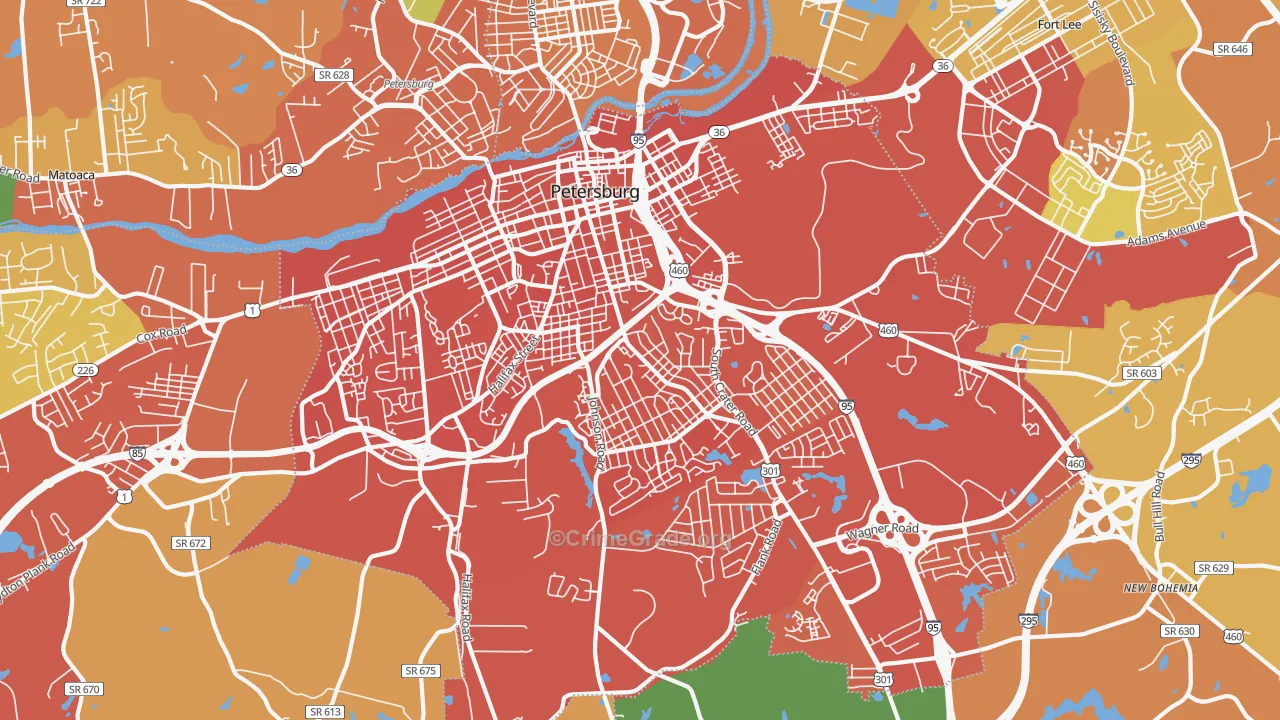 Petersburg City, VA Map of Murder Rates