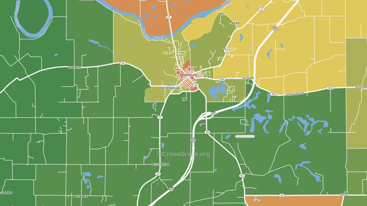 Petersburg, IN Map of Murder Rates