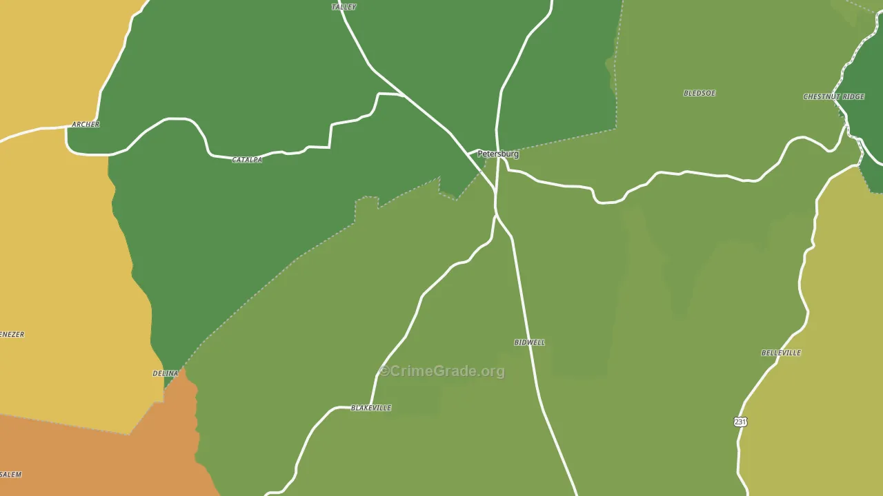 Petersburg, TN Map of Murder Rates