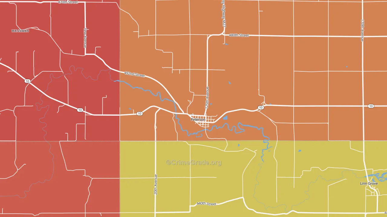 Peterson, IA Map of Murder Rates