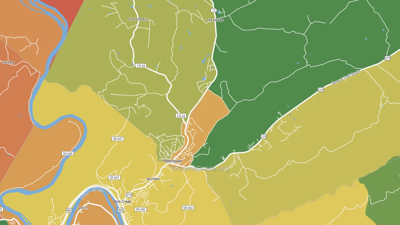 Peterstown, WV Map of Murder Rates