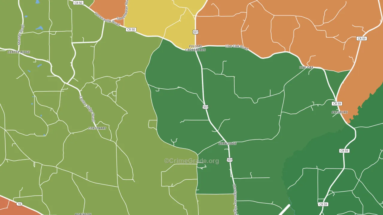 Petrey, AL Map of Murder Rates