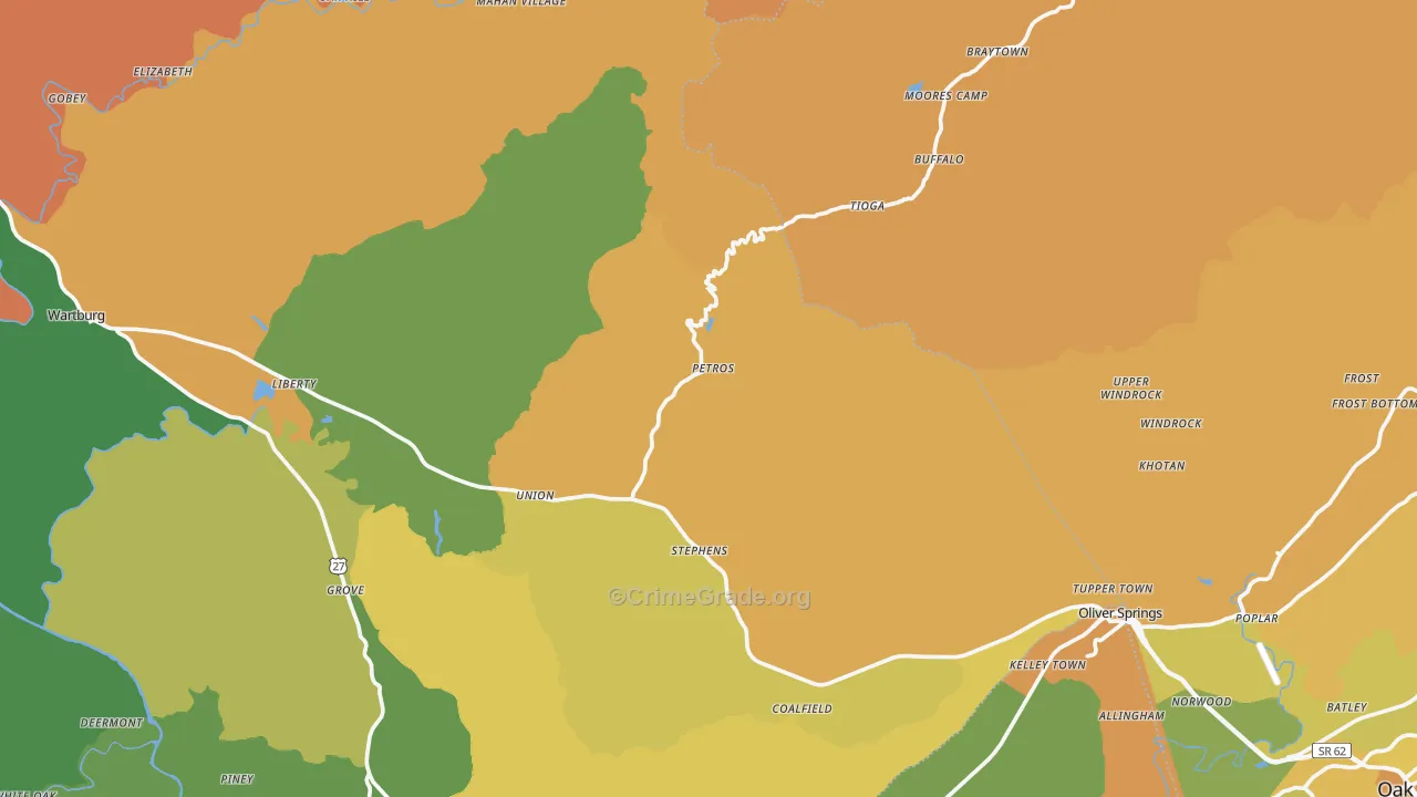 Petros, TN Map of Murder Rates