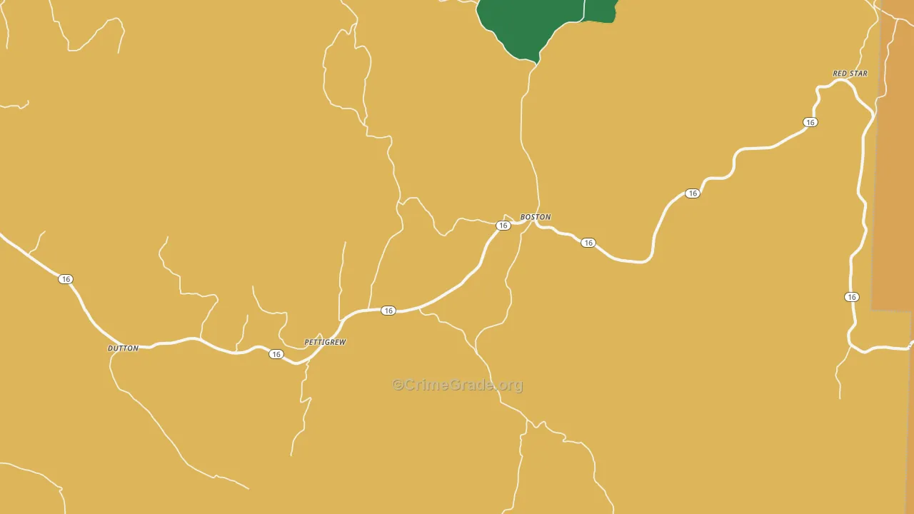 Pettigrew, AR Map of Murder Rates