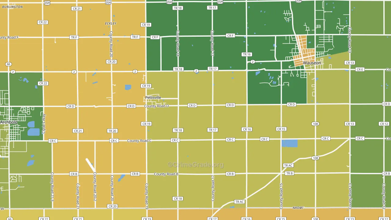 Pettisville, OH Map of Murder Rates