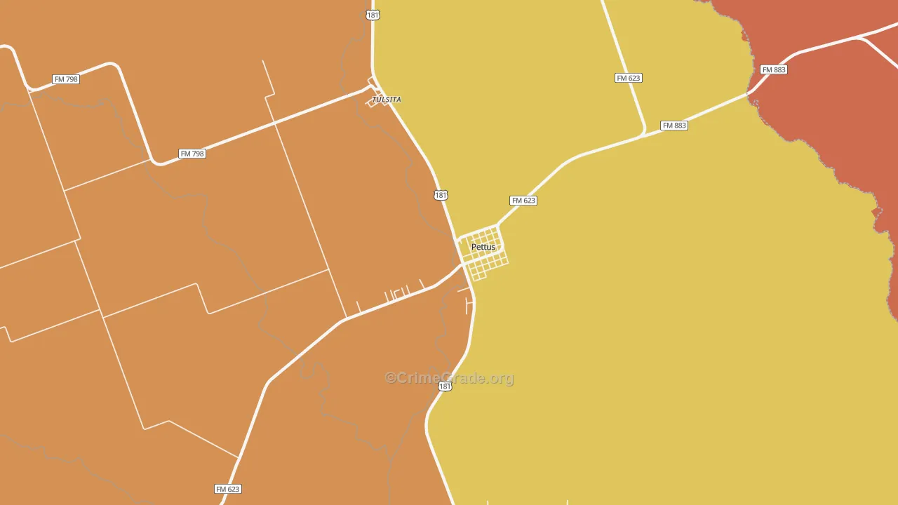 Pettus, TX Map of Murder Rates