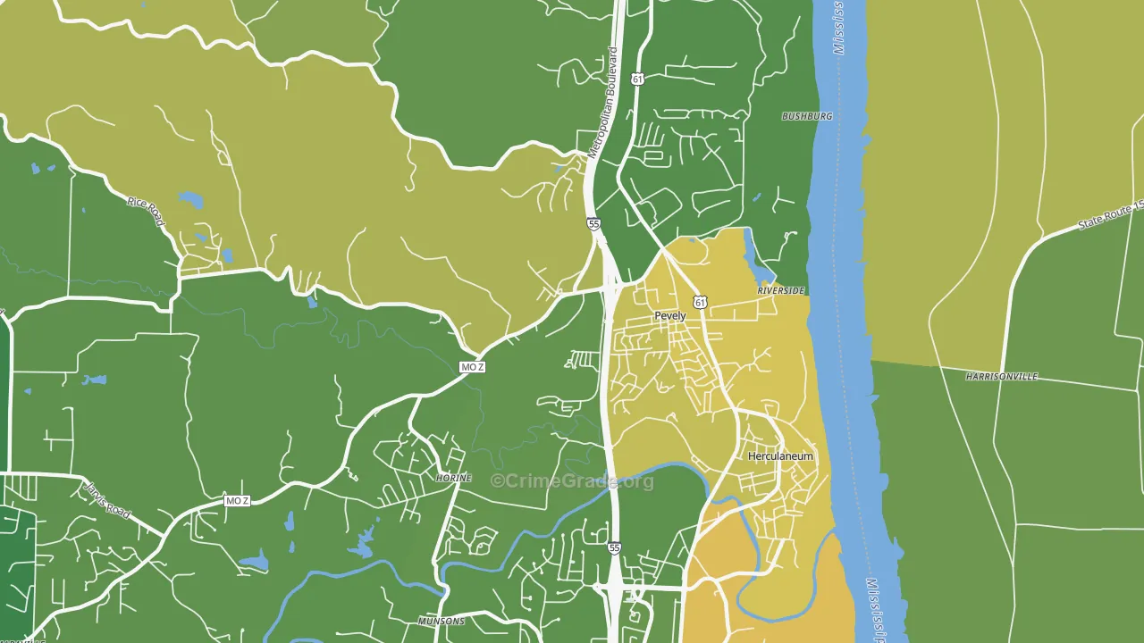 Pevely, MO Map of Murder Rates