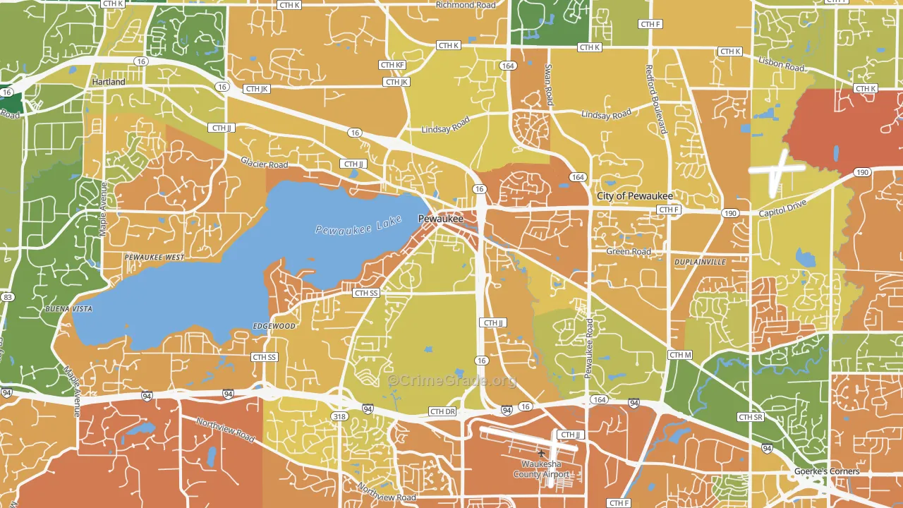 Pewaukee, WI Map of Murder Rates