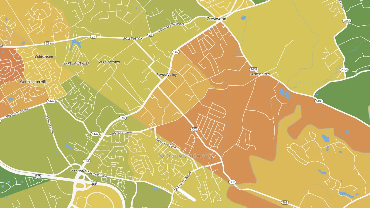Pewee Valley, KY Map of Murder Rates