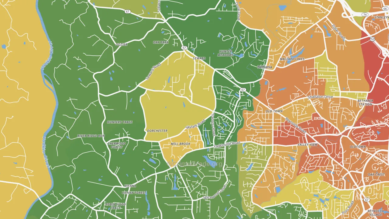 Pfafftown, NC Map of Murder Rates