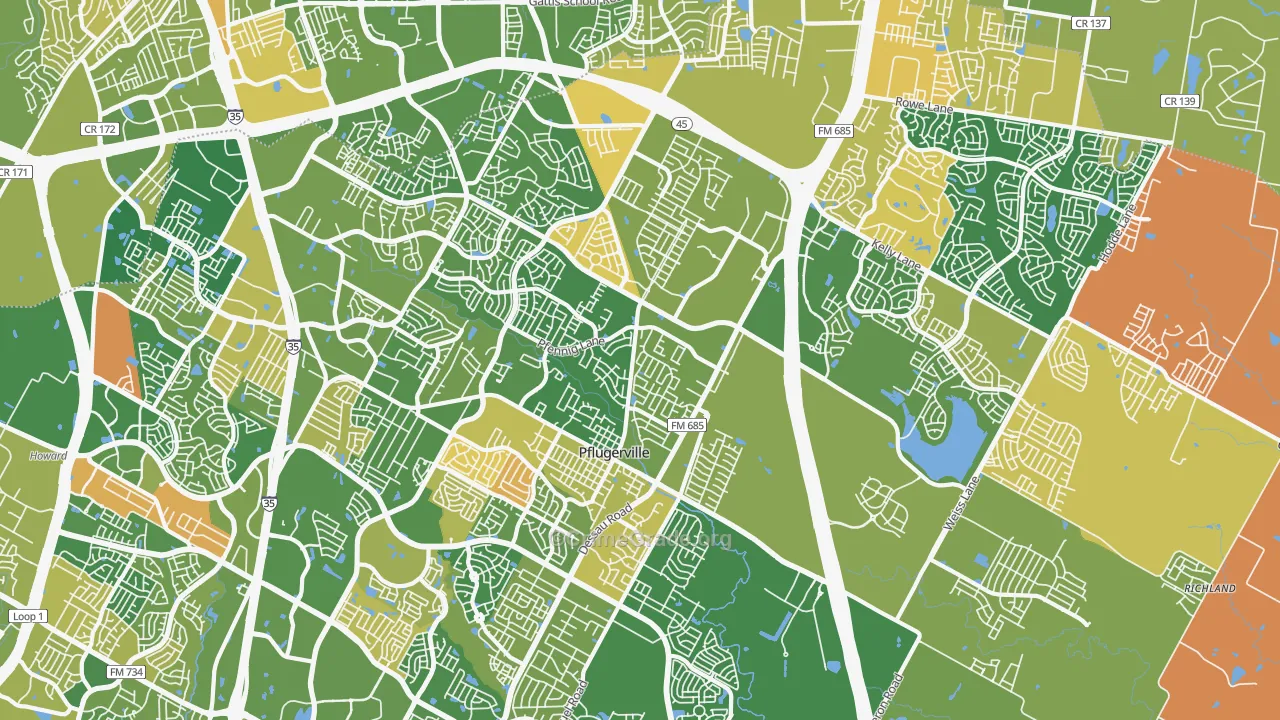 Pflugerville, TX Map of Murder Rates