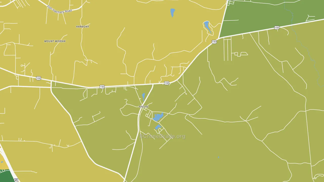 Phelps, TX Map of Murder Rates