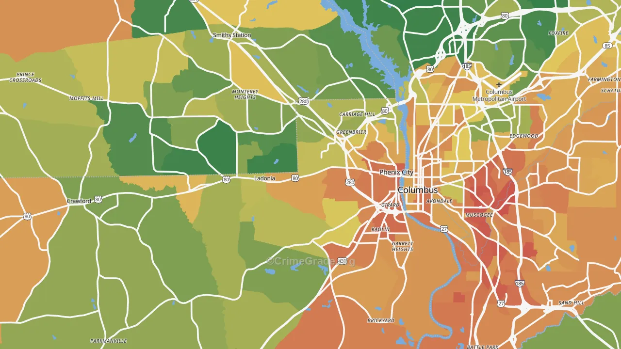Phenix City, AL Map of Murder Rates