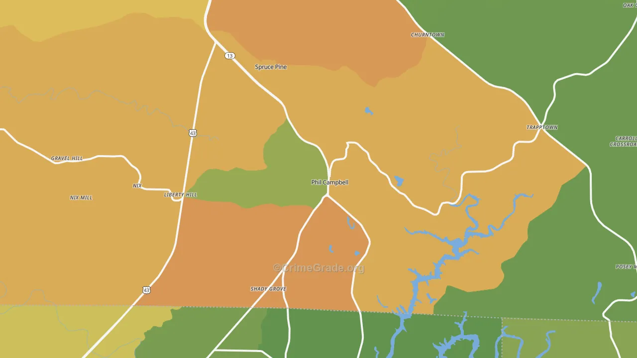 Phil Campbell, AL Map of Murder Rates