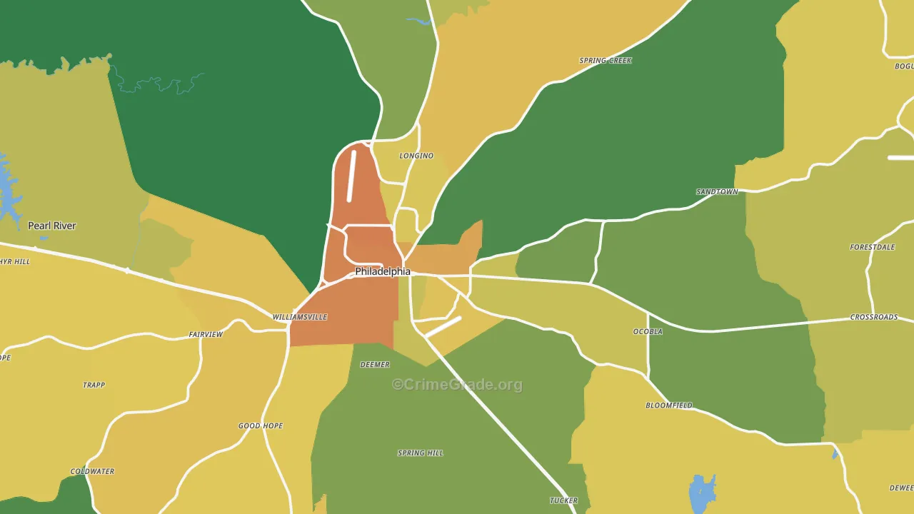 Philadelphia, MS Map of Murder Rates