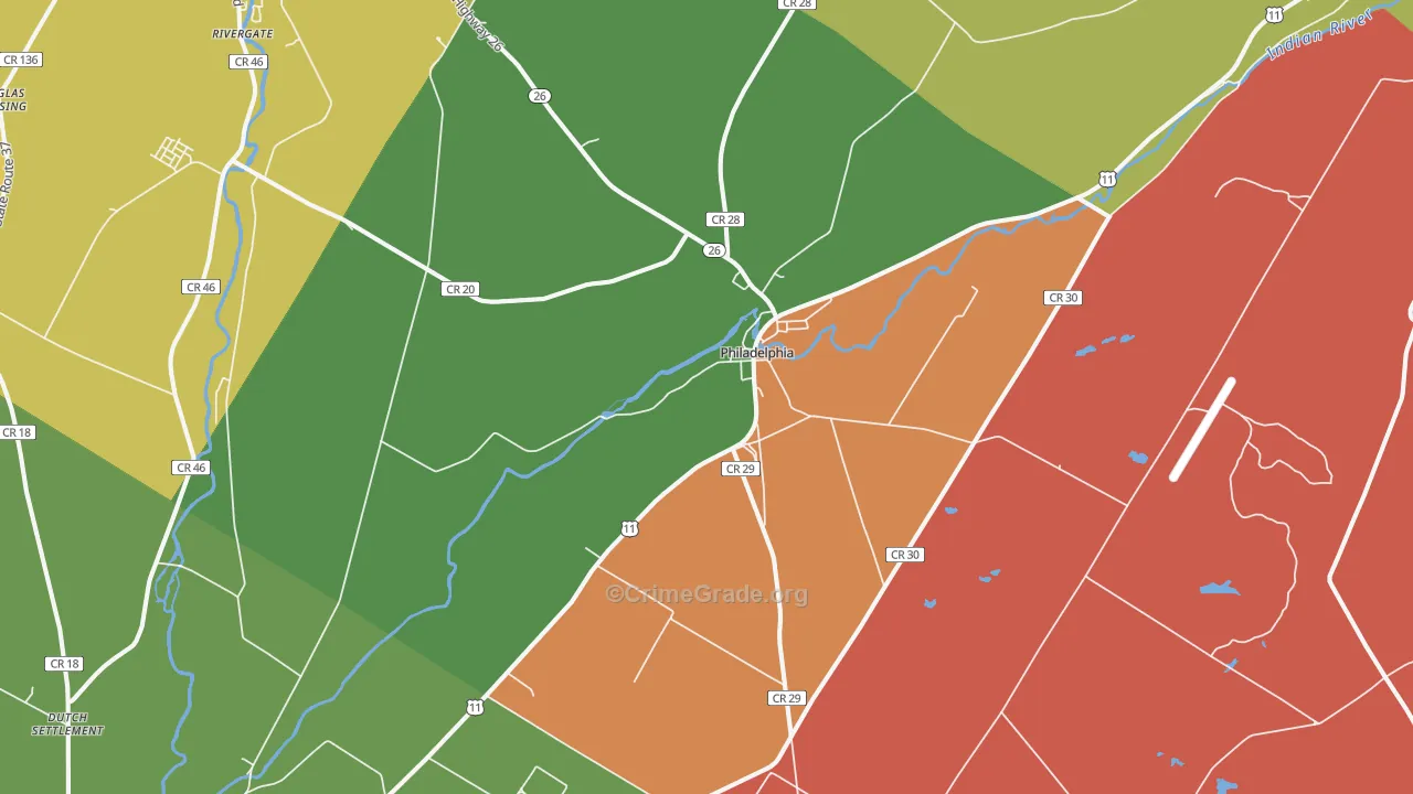 Philadelphia, NY Map of Murder Rates