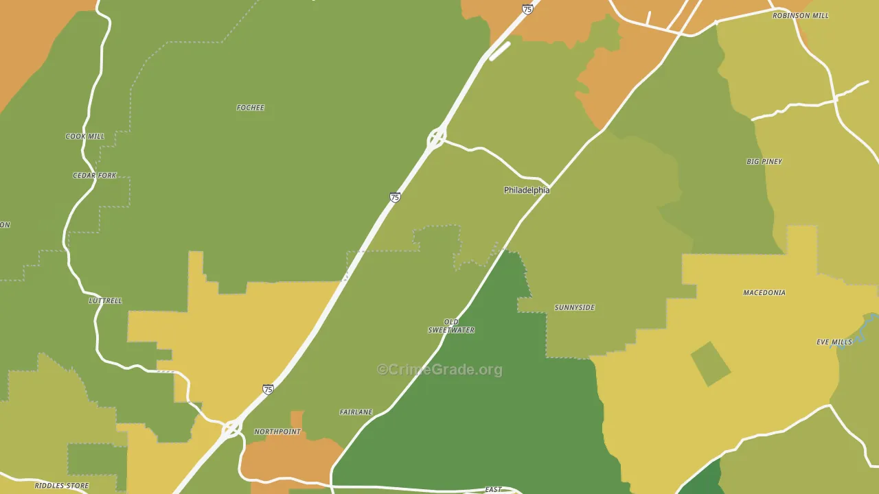 Philadelphia, TN Map of Murder Rates