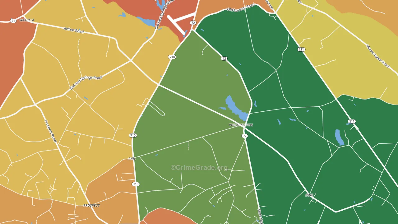 Philadelphus, NC Map of Murder Rates