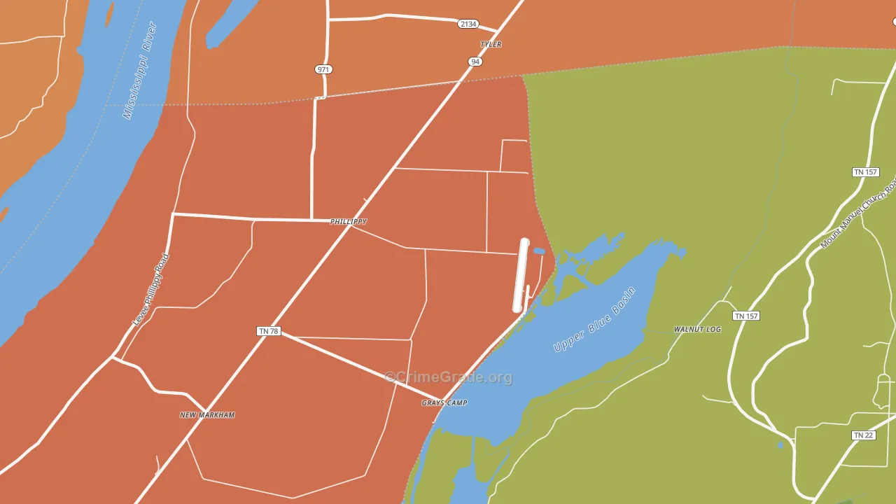 Phillippy, TN Map of Murder Rates
