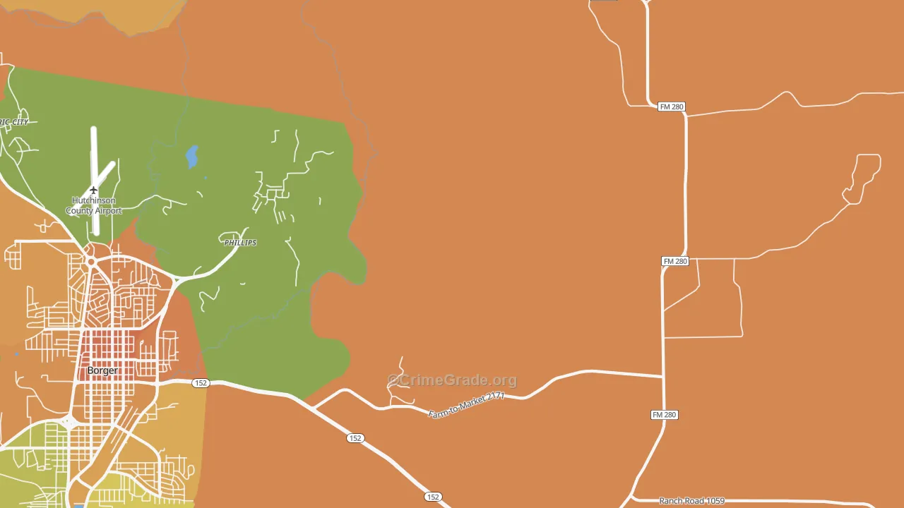 Phillips, TX Map of Murder Rates