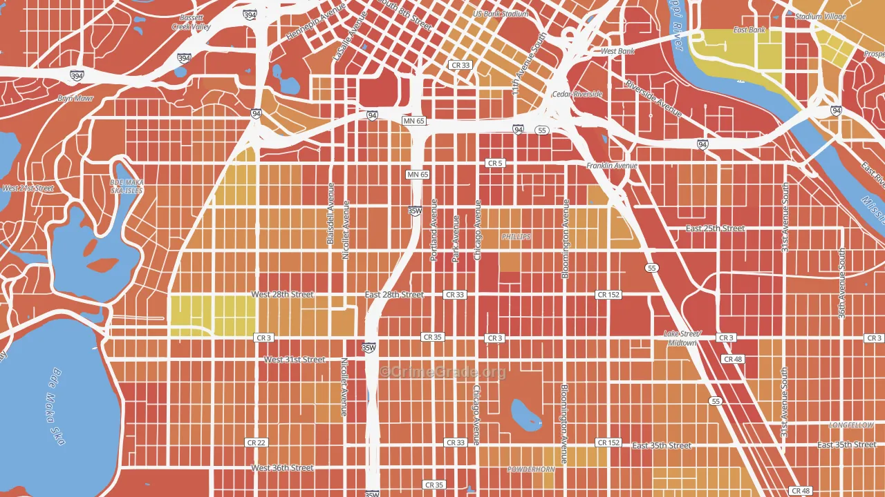 Phillips West, Minneapolis, MN Map of Murder Rates