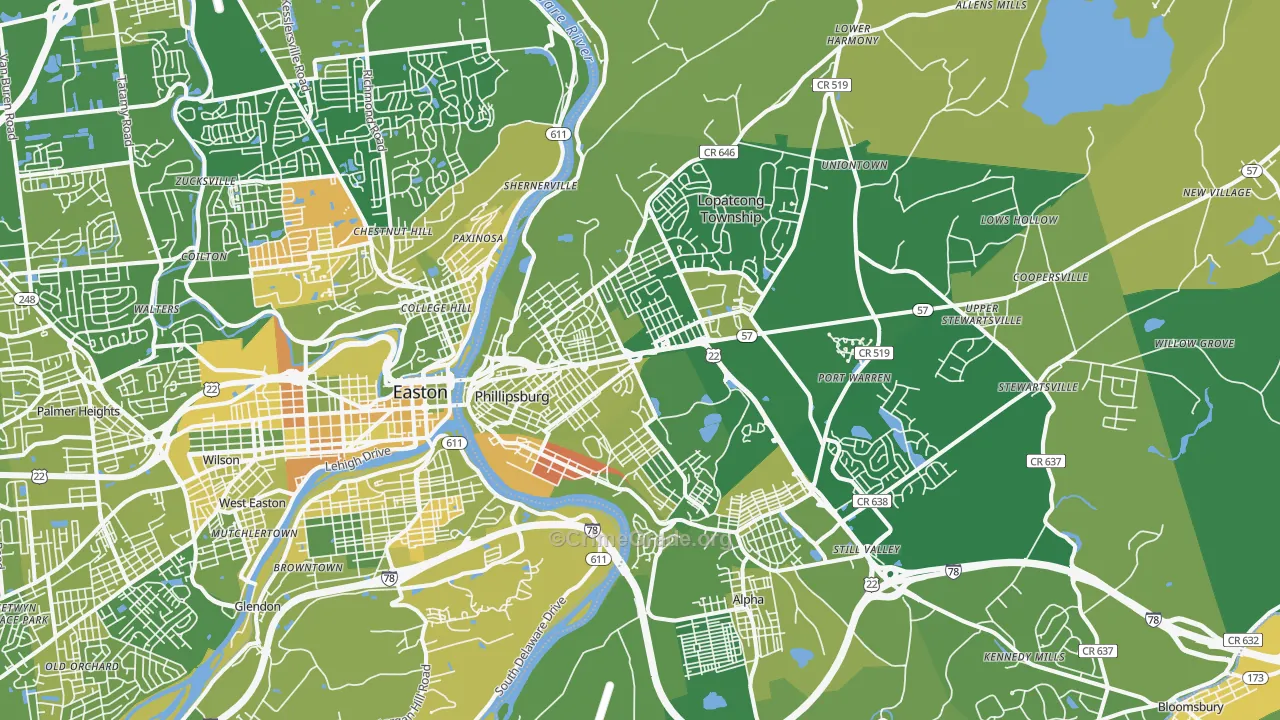 Phillipsburg, NJ Map of Murder Rates