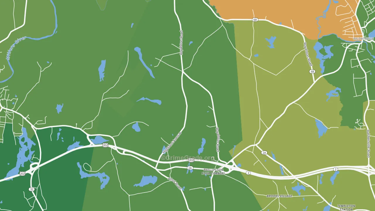 Phillipston Four Corners, MA Map of Murder Rates