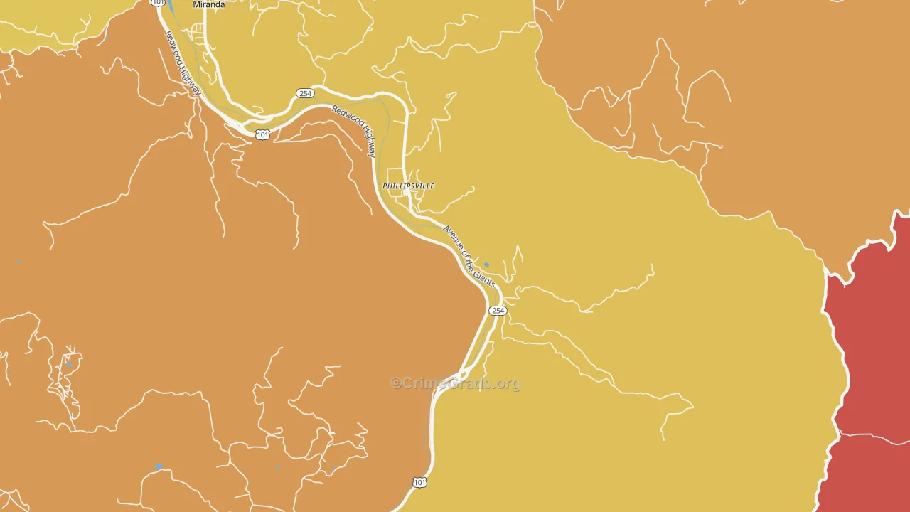 Phillipsville, CA Map of Murder Rates