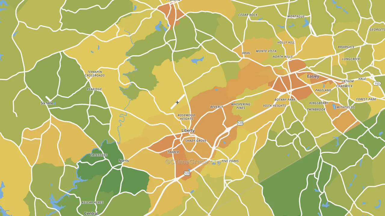 Pickens County, SC Map of Murder Rates