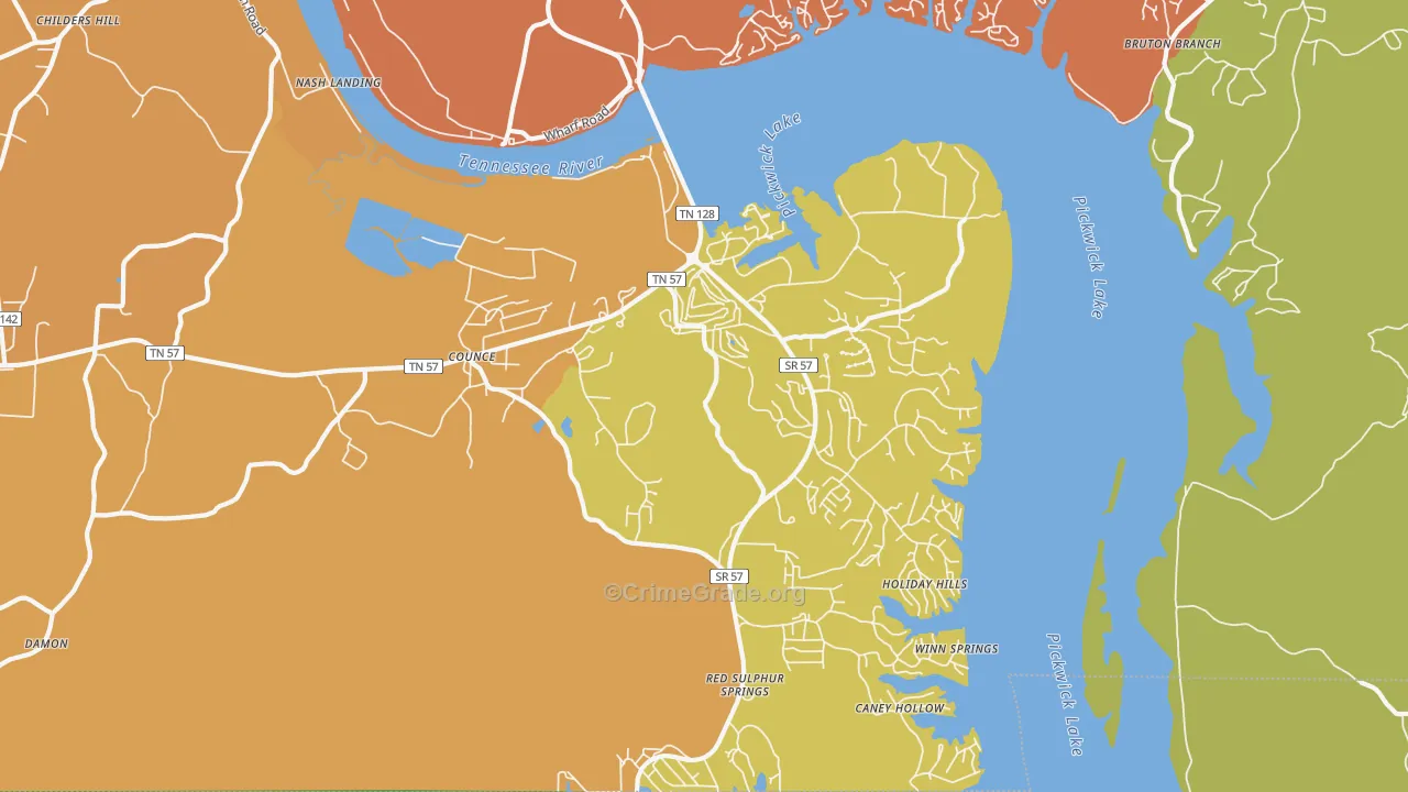 Pickwick Dam, TN Map of Murder Rates
