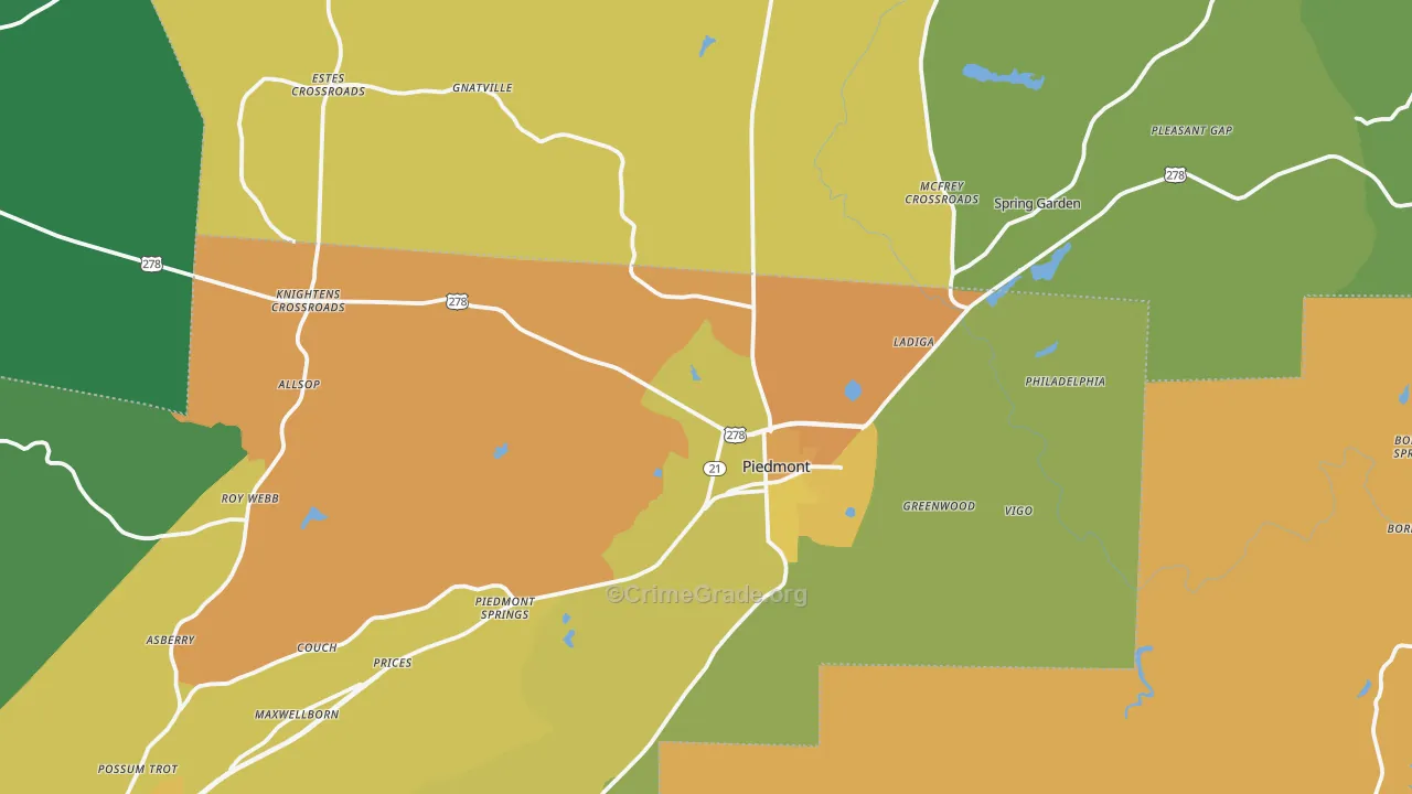 Piedmont, AL Map of Murder Rates