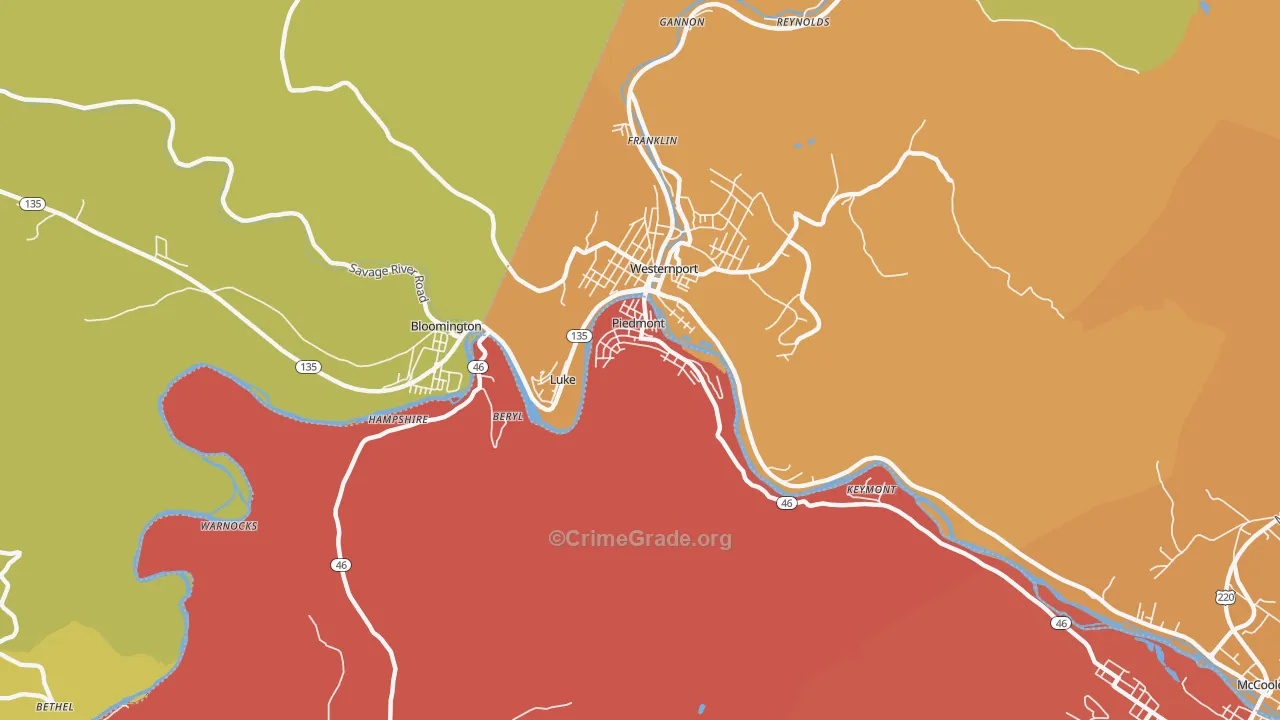 Piedmont, WV Map of Murder Rates