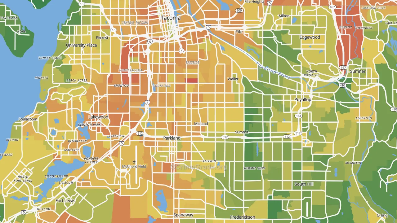 Pierce County, WA Map of Murder Rates