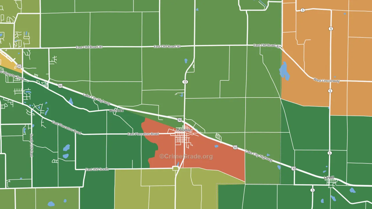 Pierceton, IN Map of Murder Rates