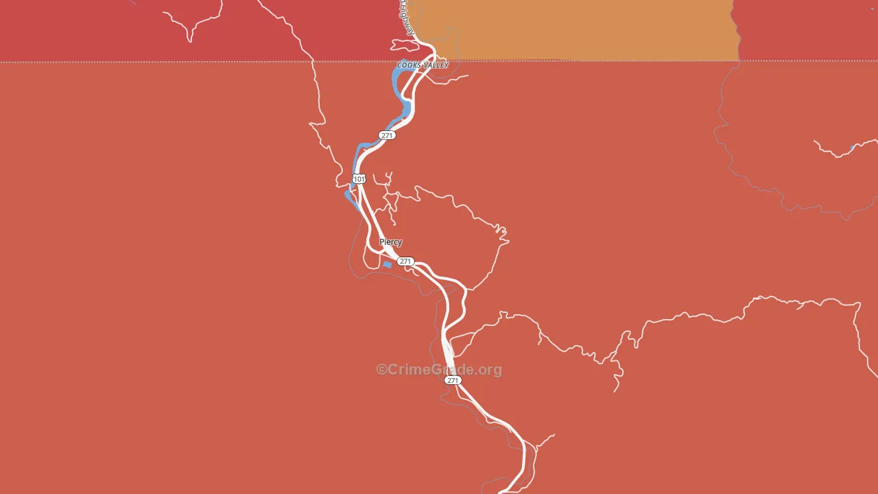 Piercy, CA Map of Murder Rates