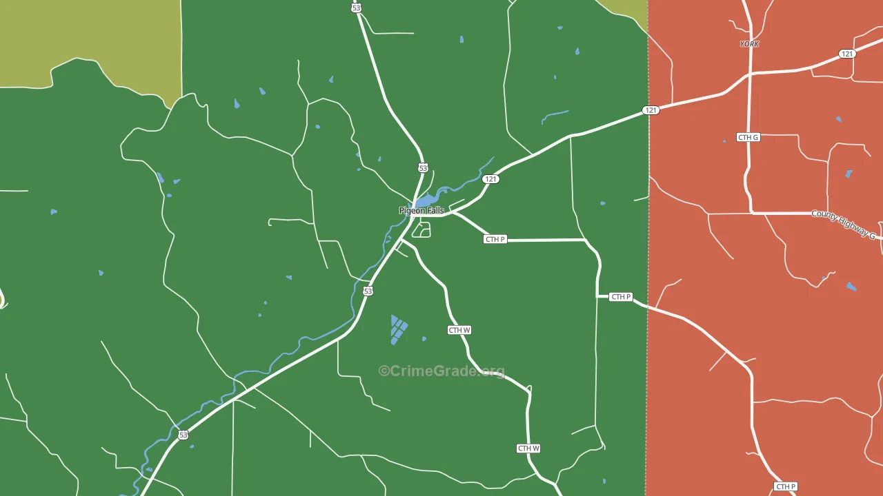 Pigeon Falls, WI Map of Murder Rates