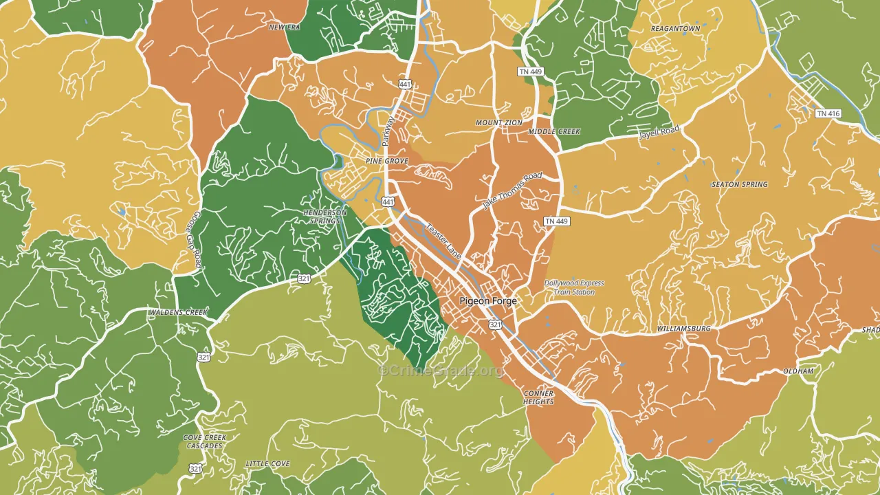 Pigeon Forge, TN Map of Murder Rates