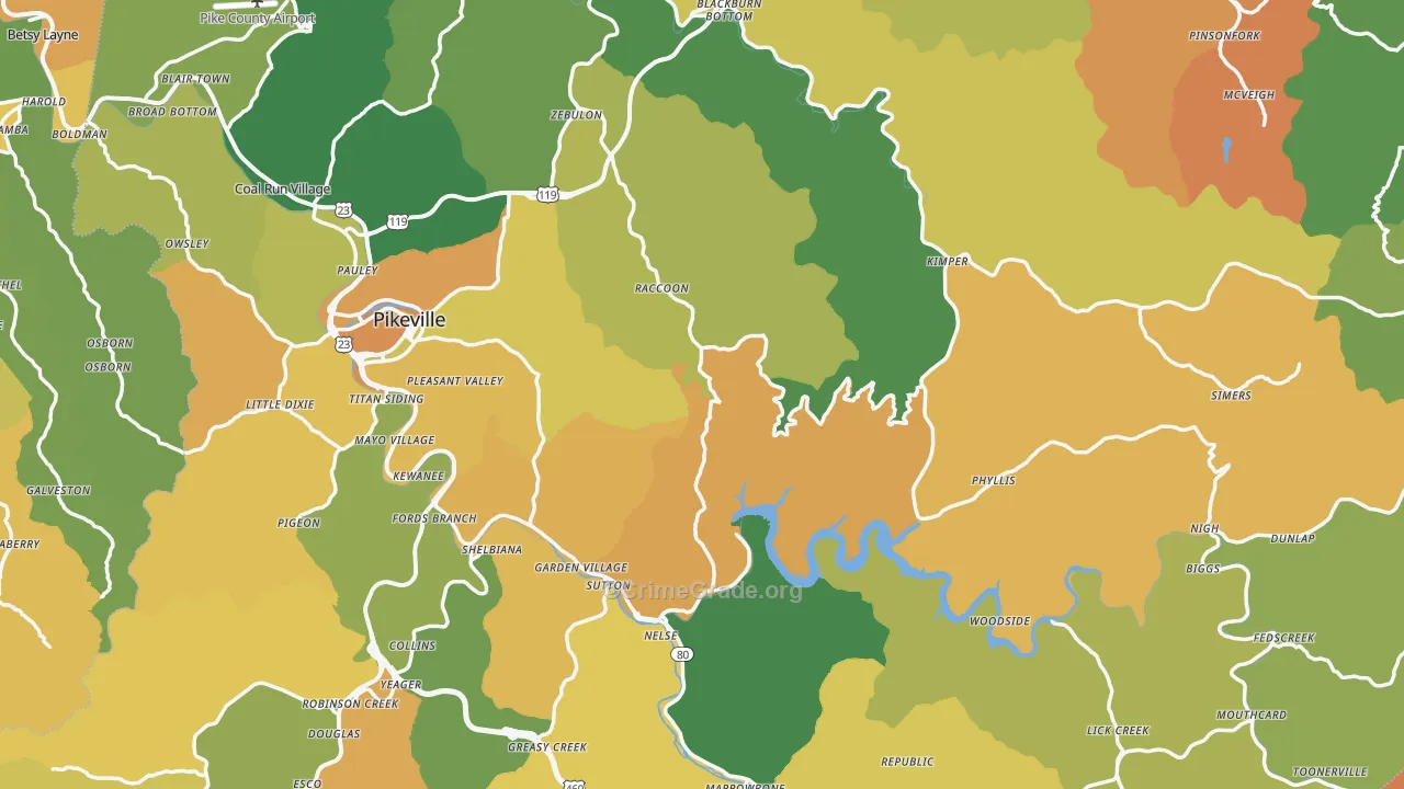 Pike County, KY Map of Murder Rates