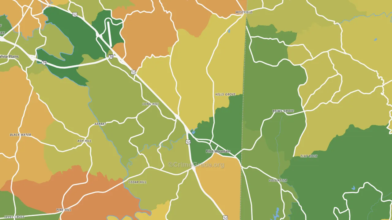 Pilot Mountain, NC Map of Murder Rates