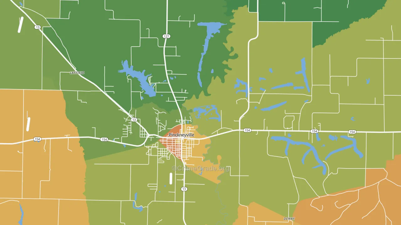 Pinckneyville, IL Map of Murder Rates
