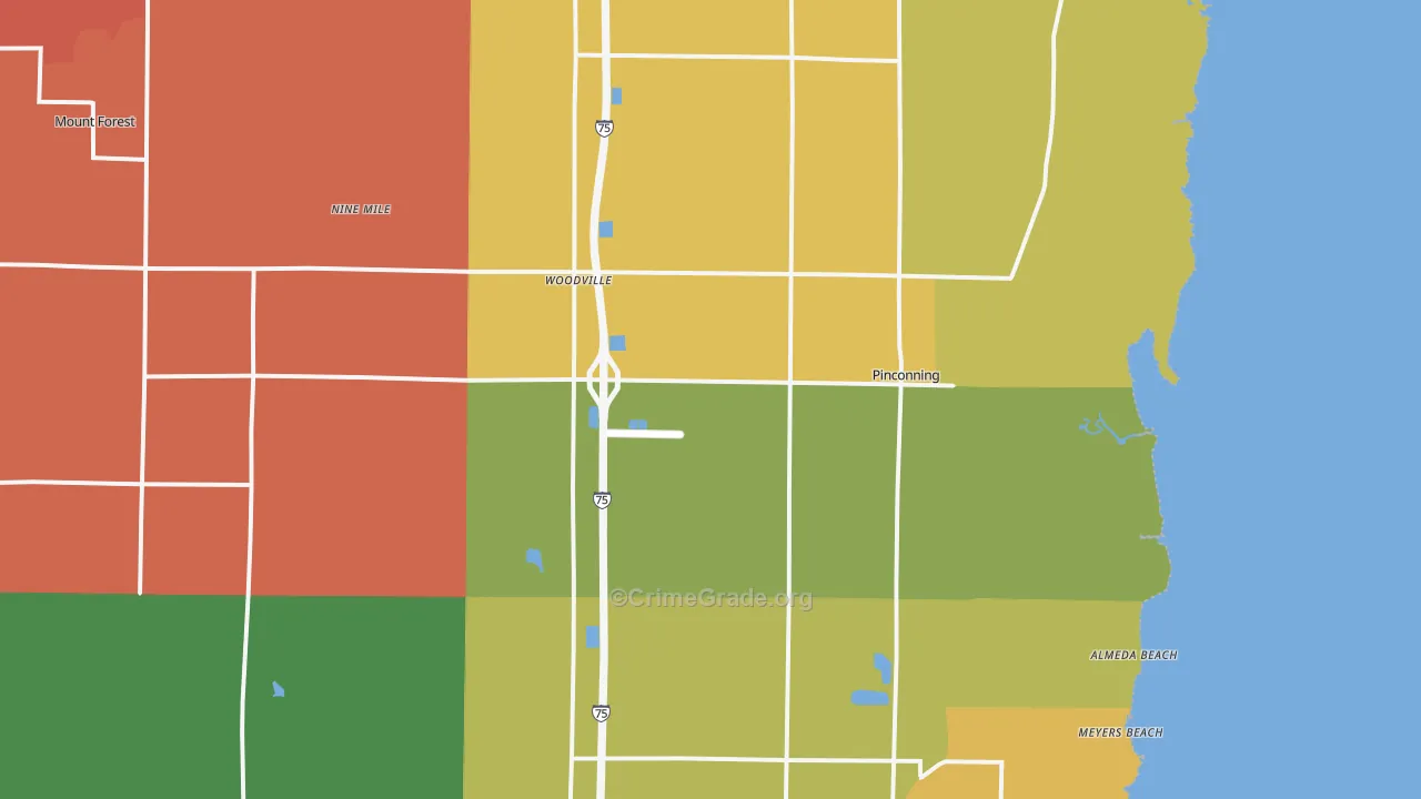 Pinconning, MI Map of Murder Rates