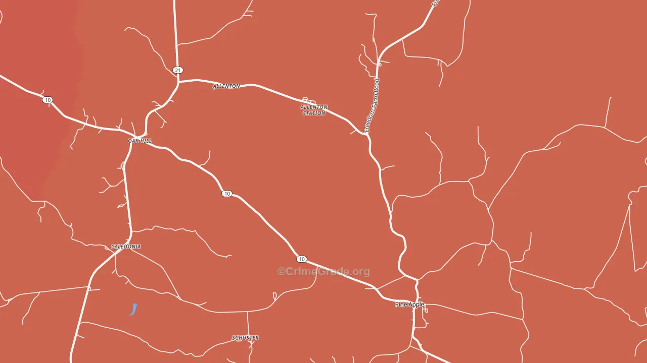 Pine Apple, AL Map of Murder Rates